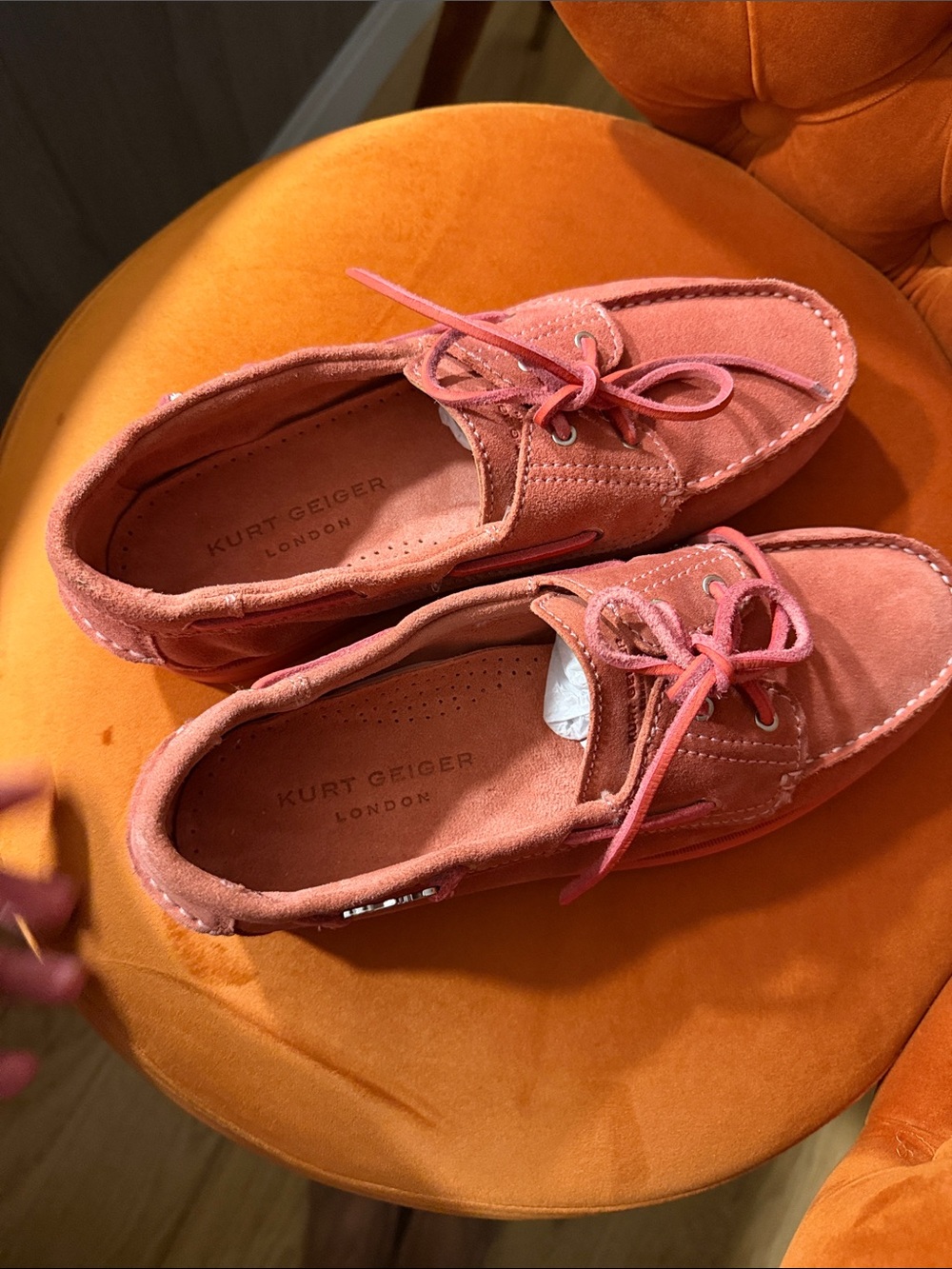 Kurt Geiger Coral Pink Suede Boat Shoes